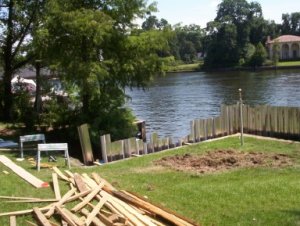 A seawall as it is being built